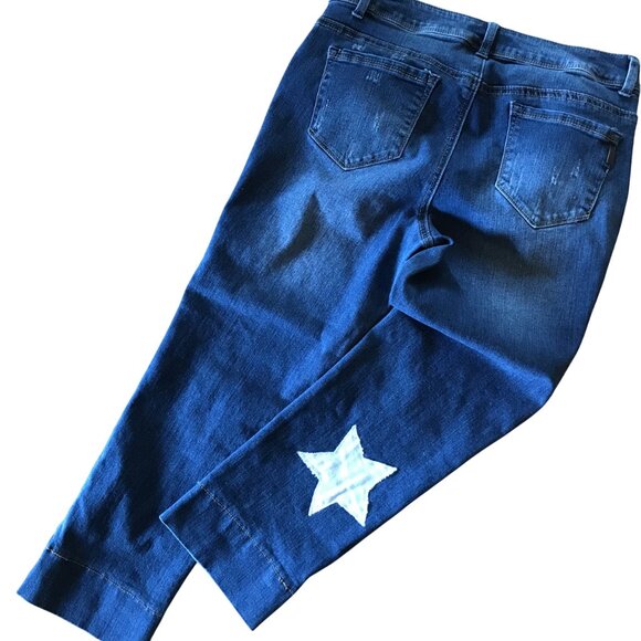Upcycled Patchwork Jeans 1822, Size 10: Reworked Cropped Ankle Pants White Stars - Picture 3 of 13